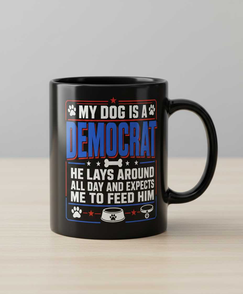 My Dog Is A Democrat Funny Political Dog Lover Design Black Mug - Black