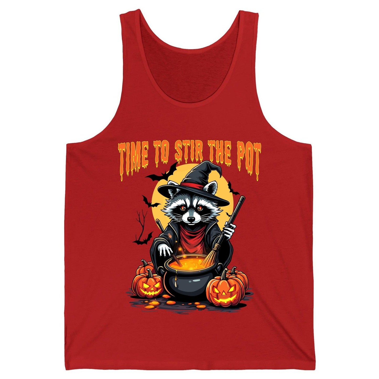 Time to Stir the Pot Halloween raccoon Tank Top Red product mockup