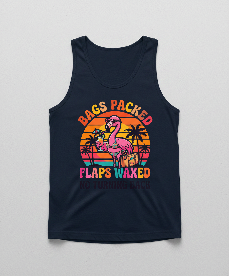 Bags Packed Flaps Waxed Funny Flamingo Vacation Tank Top - Navy