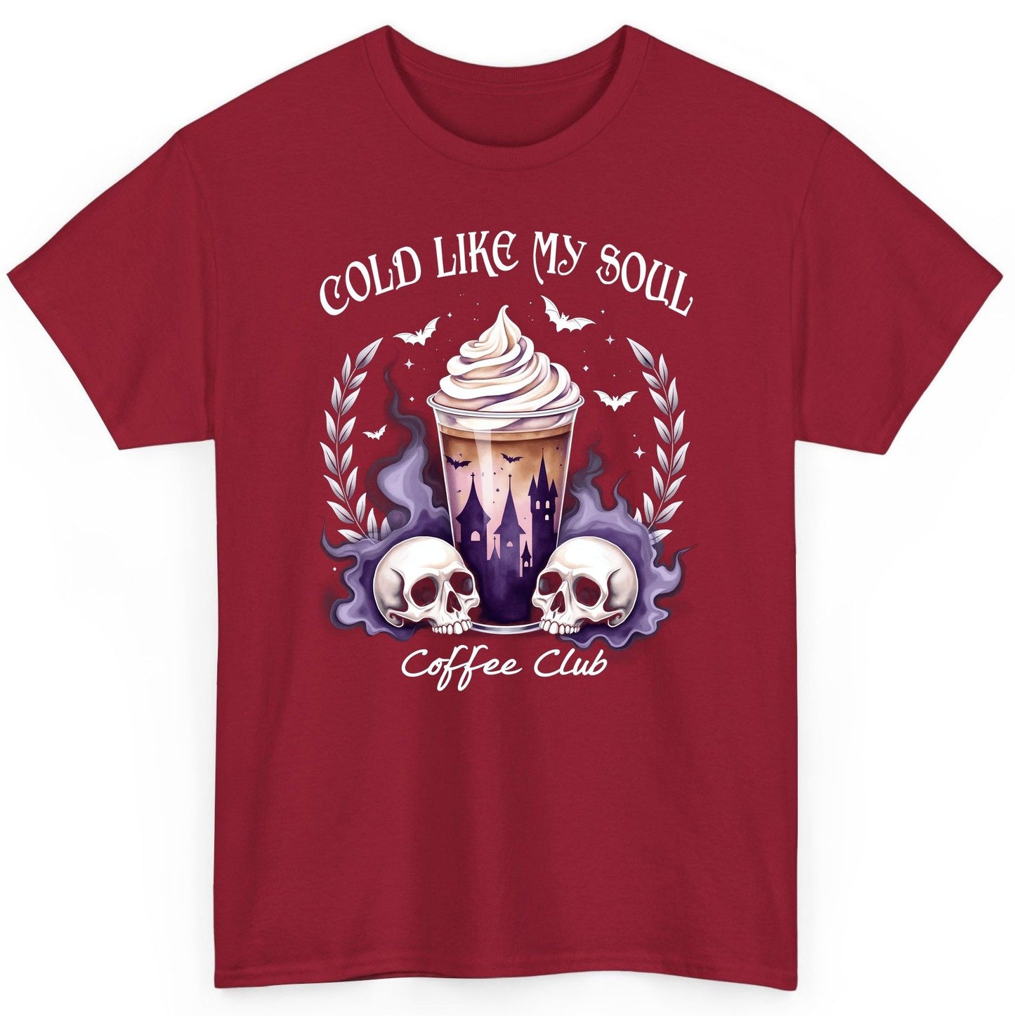 Cold Like My Soul Coffee Club gothic iced coffee T-Shirt Cardinal Red product mockup