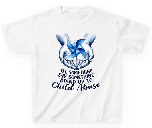 SEE Something SAY Something STAND UP TO Child Abuse Youth T-Shirt - product mockup - White