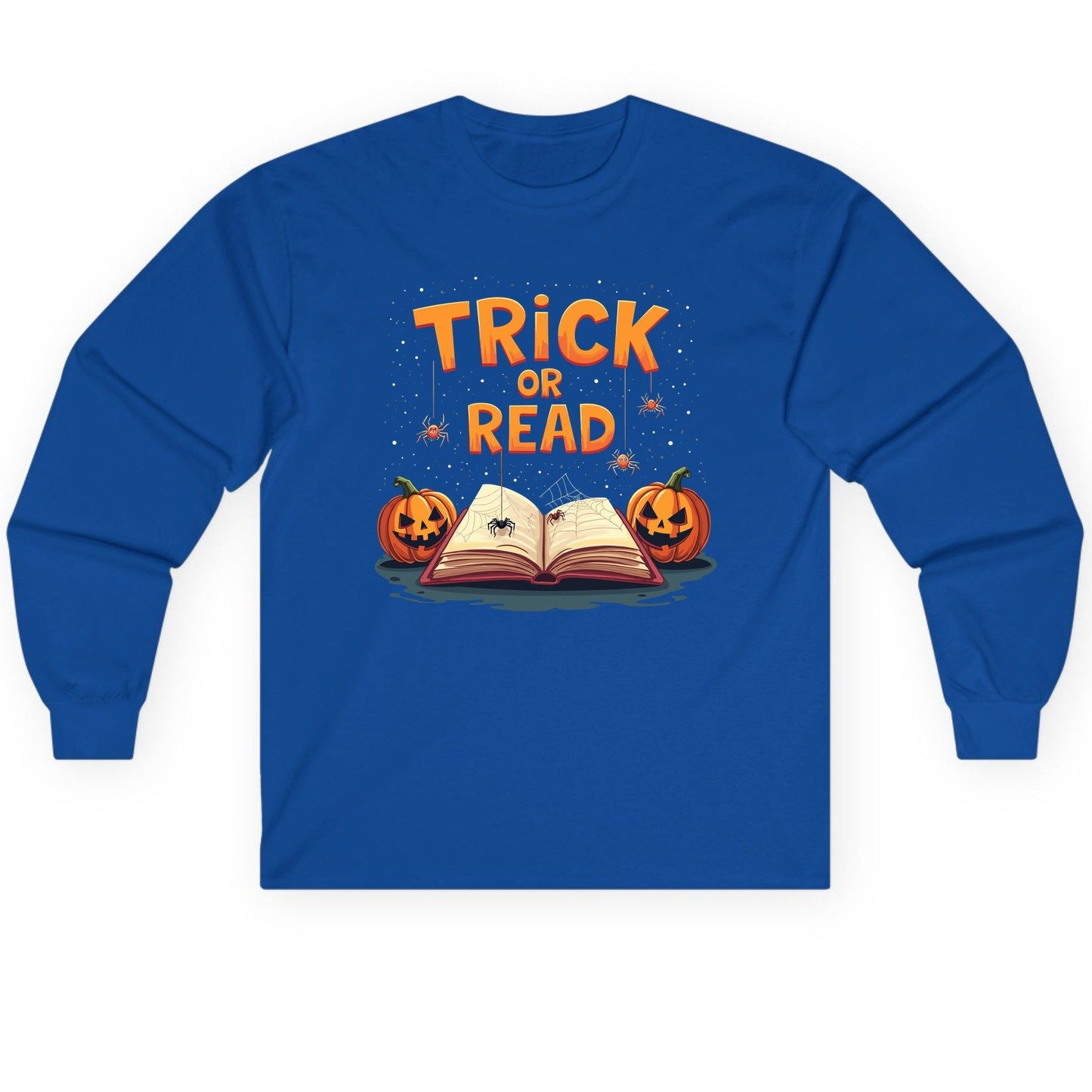 Trick or Read Halloween Long Sleeve Tee Royal product mockup
