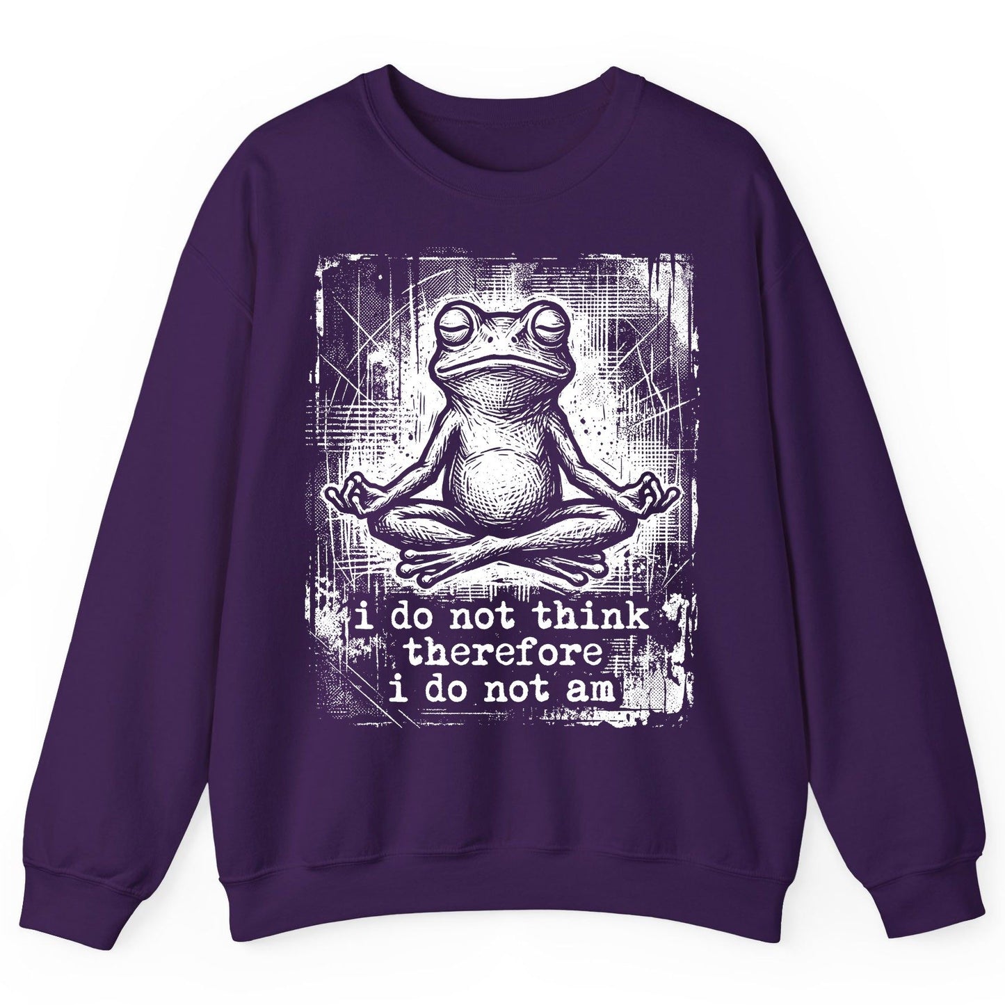 I Do Not Think Therefore I Do Not Am meditating frog Sweatshirt Purple product mockup
