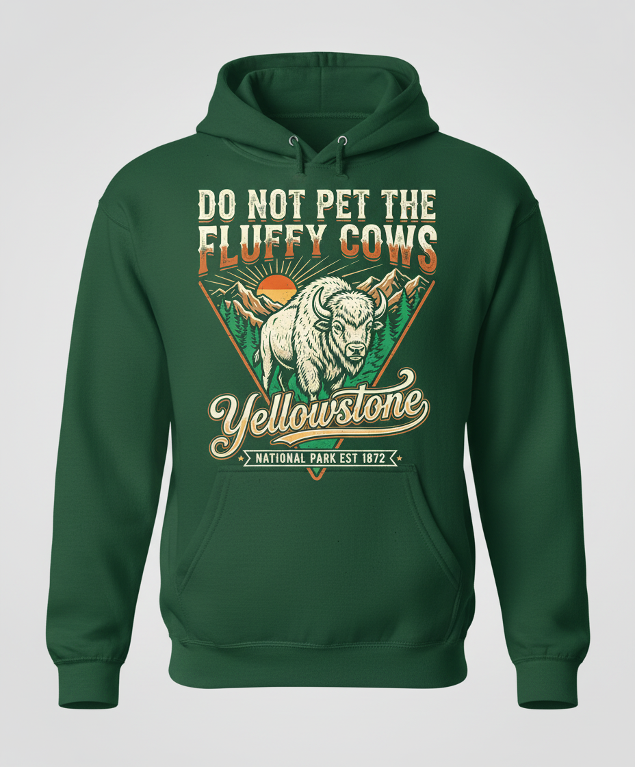Funny Yellowstone Do Not Pet The Fluffy Cows Vintage Design Hoodie - Forest Green