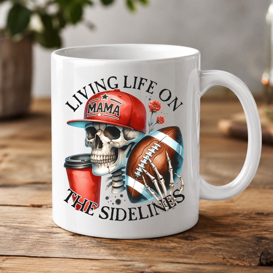 Living Life on the Sidelines football mama White Mug White product mockup