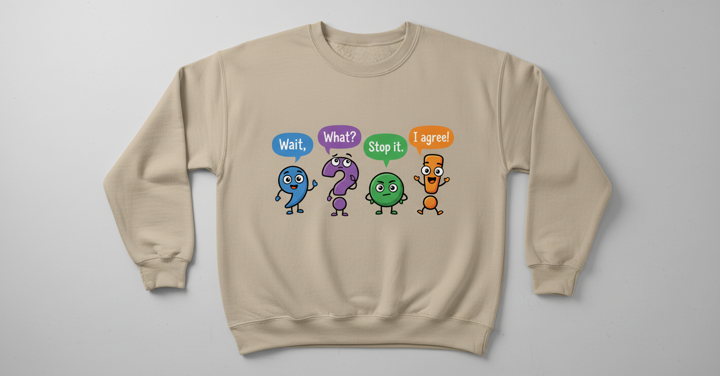 Funny Punctuation Marks Cartoon Characters Sweatshirt - Sand