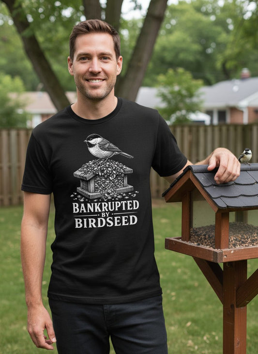 Bankrupted By Birdseed Funny T-Shirt - lifestyle model mockup - Black