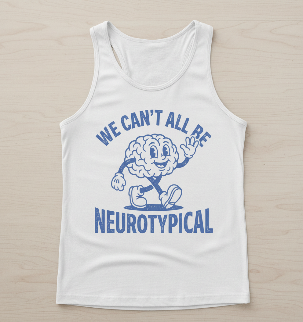 We Can't All Be Neurotypical Retro Cartoon Brain Tank Top - White