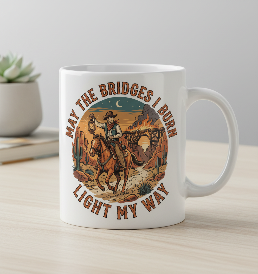 May The Bridges I Burn Light My Way Western Cowboy Design White Mug - White