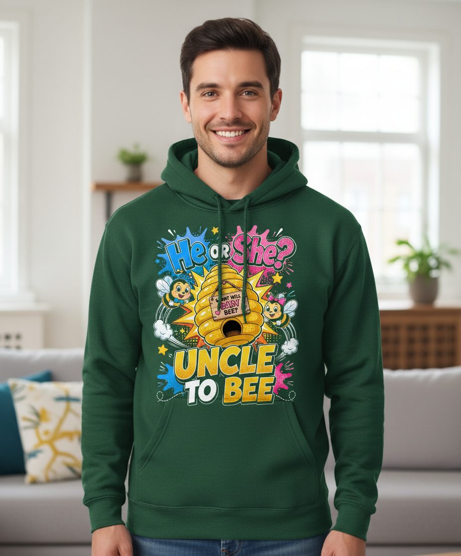 Uncle to Bee Gender Reveal Hoodie - product mockup - Forest Green