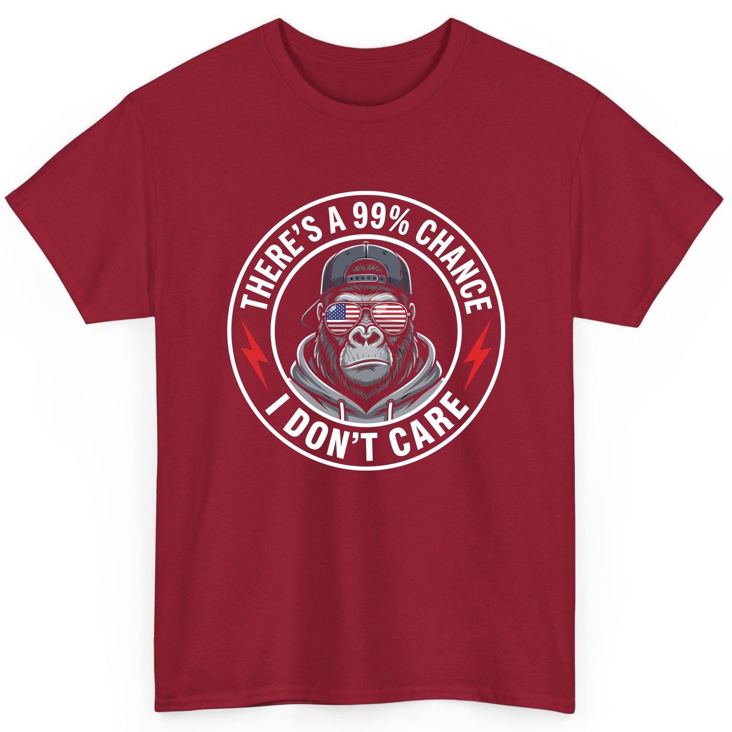 There's a 99% Chance I Don't Care sarcastic gorilla T-Shirt Cardinal Red product mockup