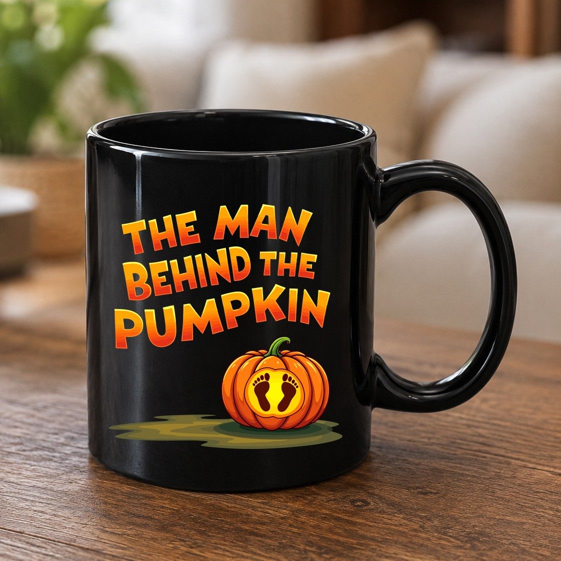 The Man Behind the Pumpkin pregnancy announcement Black Mug Black product mockup
