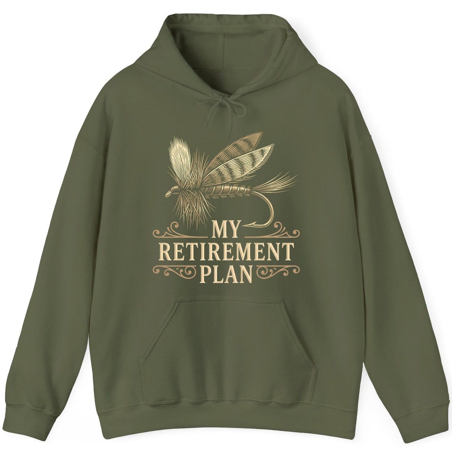 My Retirement Plan fly fishing Hoodie Military Green product mockup