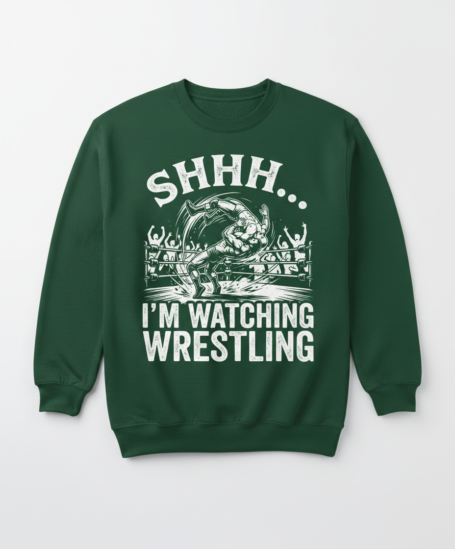 Shhh I'm Watching Wrestling Funny Fan Design Sweatshirt - Forest Green