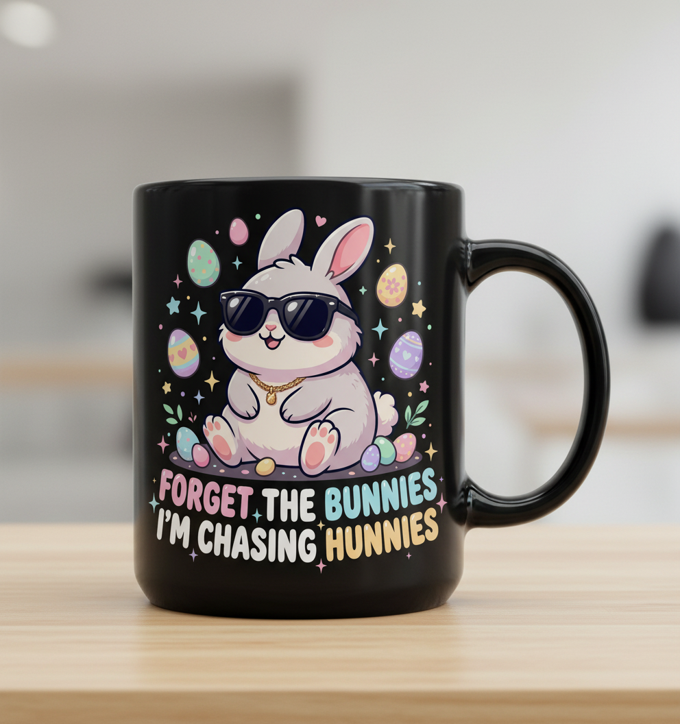 Cool Easter Bunny Chasing Hunnies Funny Design Black Mug - Black