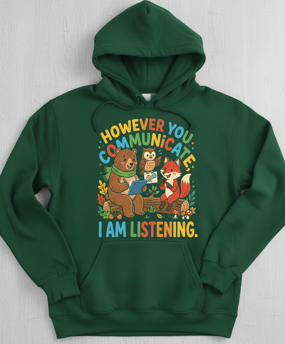 However You Communicate I Am Listening Neurodiversity Awareness Design Hoodie - Forest Green