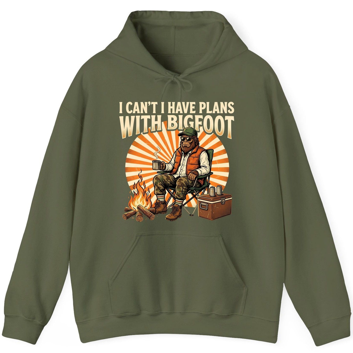 I Can't I Have Plans with Bigfoot bigfoot Hoodie Military Green product mockup