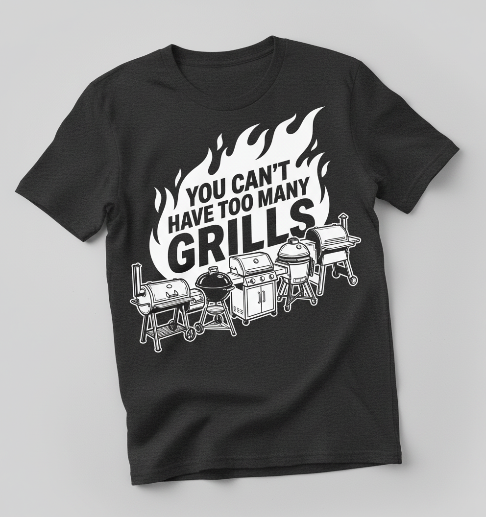 You Can't Have Too Many Grills BBQ Enthusiast Design T-Shirt - Dark Heather