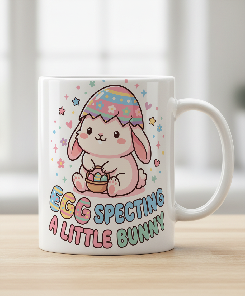 Egg Specting A Little Bunny Cute Easter Pregnancy Announcement White Mug - White