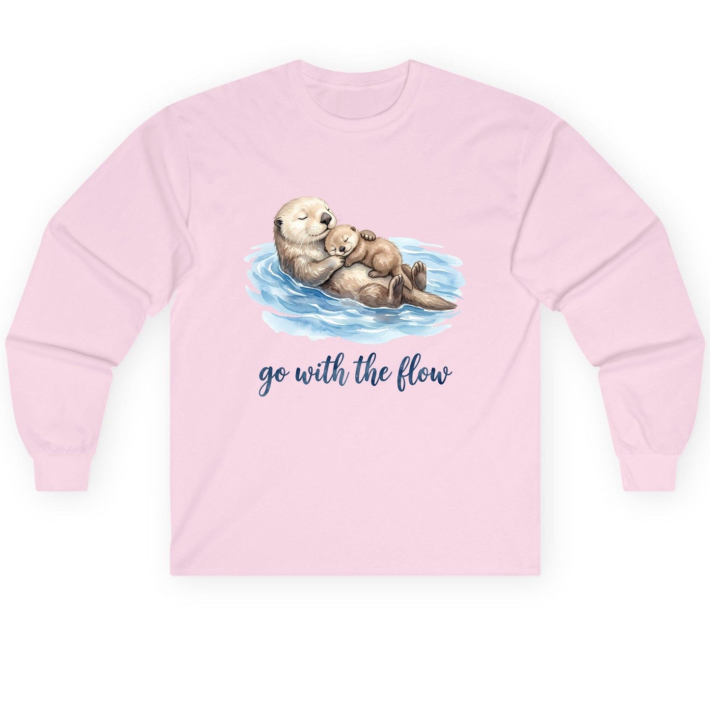 Go with the Flow Sea Otters Long Sleeve Tee - product mockup - Light Pink