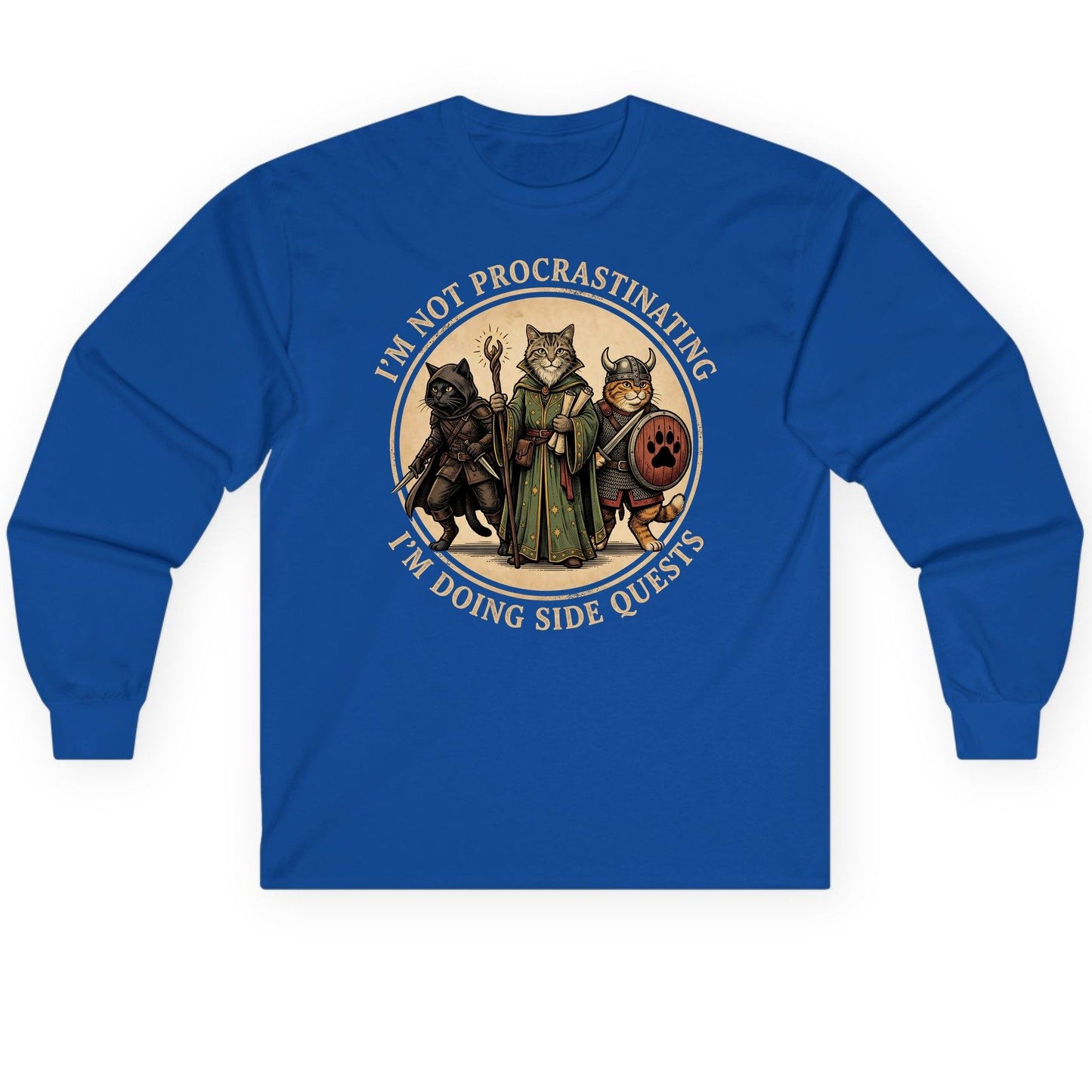 I'm Not Procrastinating I'm Doing Side Quests rpg cats Long Sleeve Tee Royal product mockup