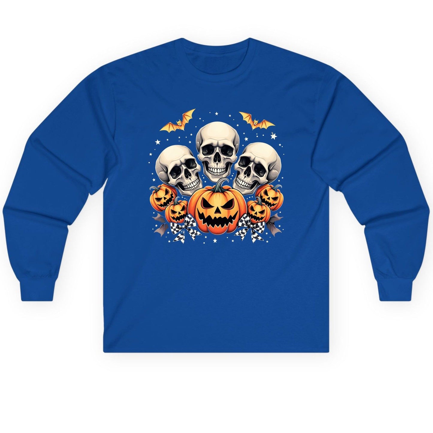 Skulls and Pumpkins Halloween Halloween Long Sleeve Tee Royal product mockup