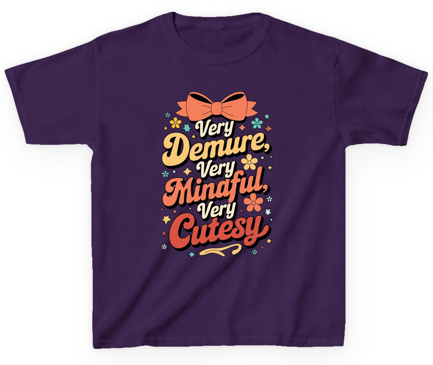 Very Demure, Very Mindful, Very Cutesy positive affirmations Youth T-Shirt Purple product mockup