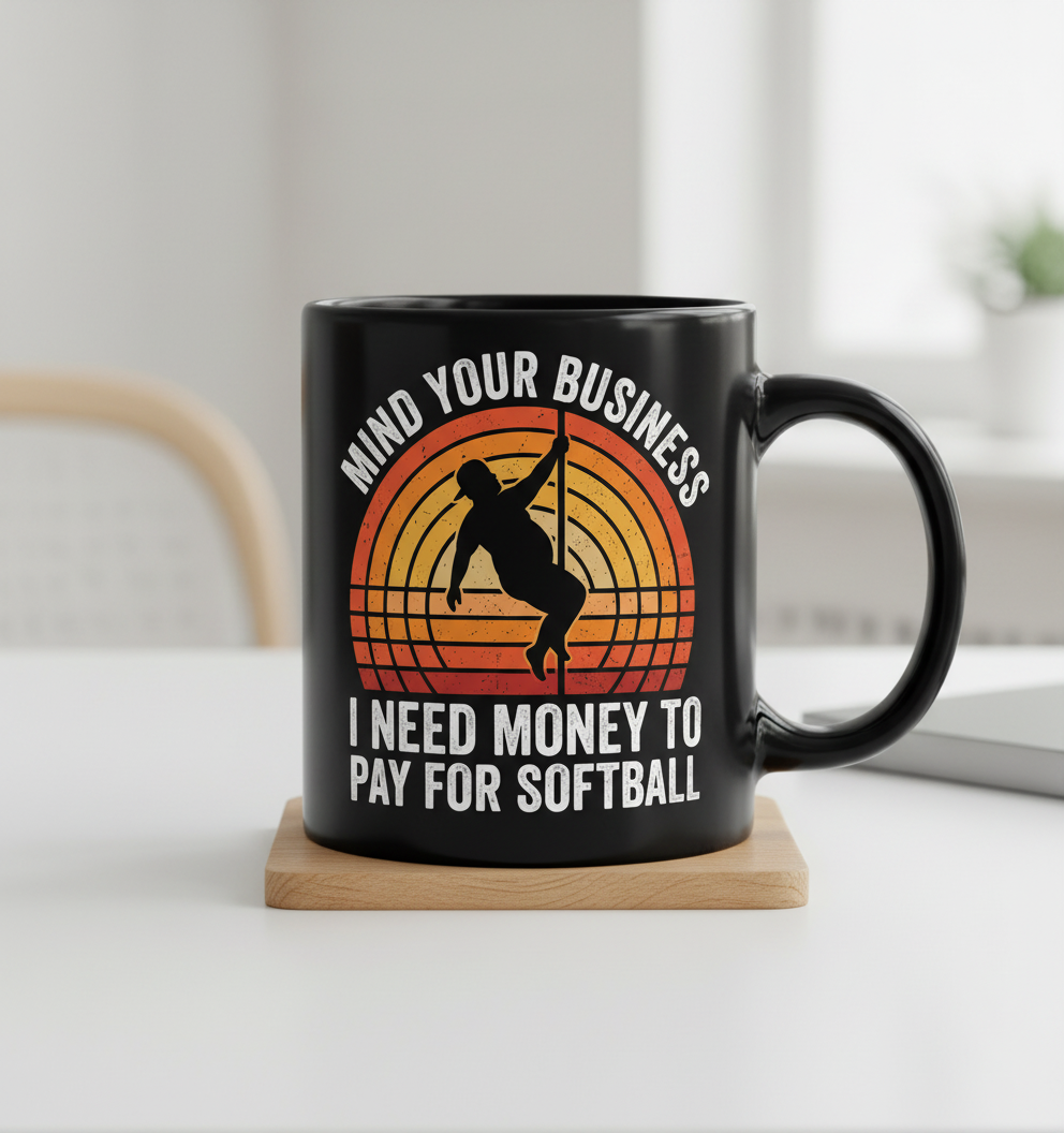 Mind Your Business Funny Softball Pole Dancer Design Black Mug - Black