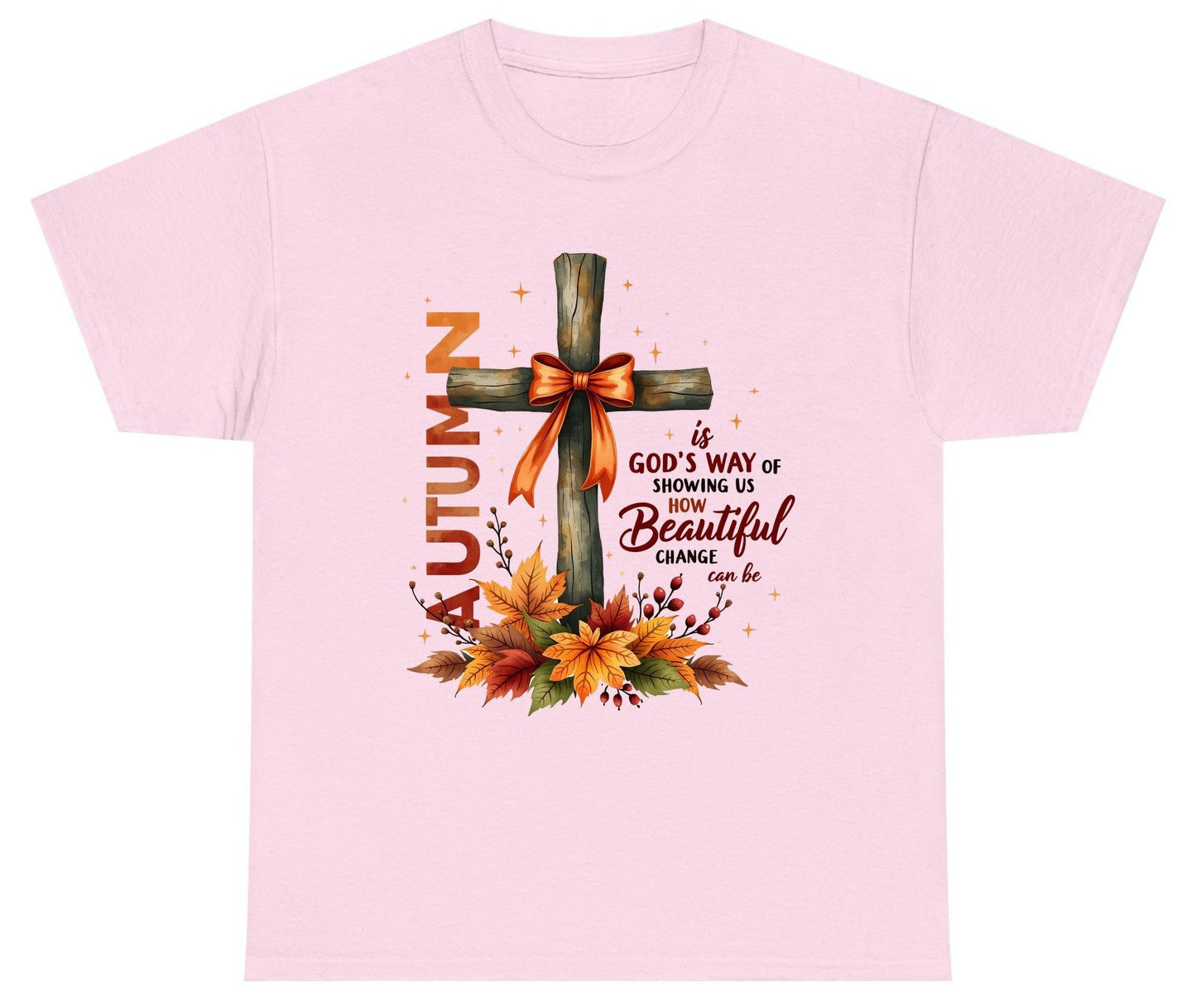Autumn Is God's Way of Showing US How Beautiful Change Can Be christian autumn Youth T-Shirt Light Pink product mockup