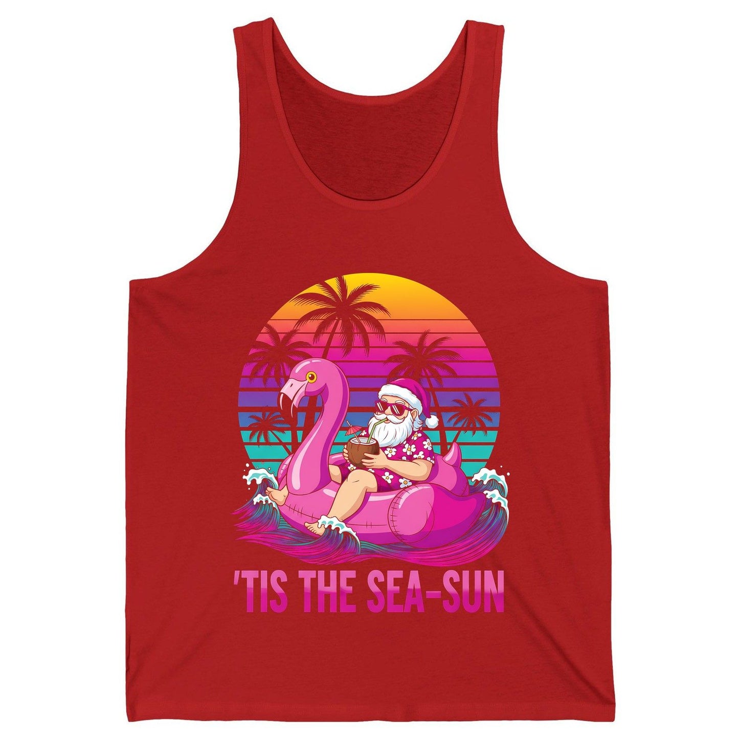 'Tis the Sea-Sun tropical santa claus Tank Top Red product mockup