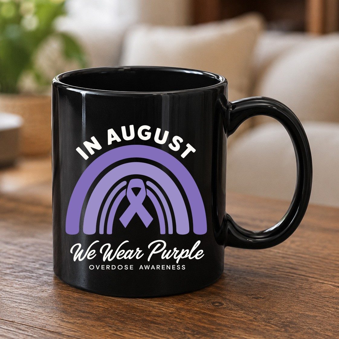 In August We Wear Purple Overdose Awareness overdose awareness Black Mug Black product mockup