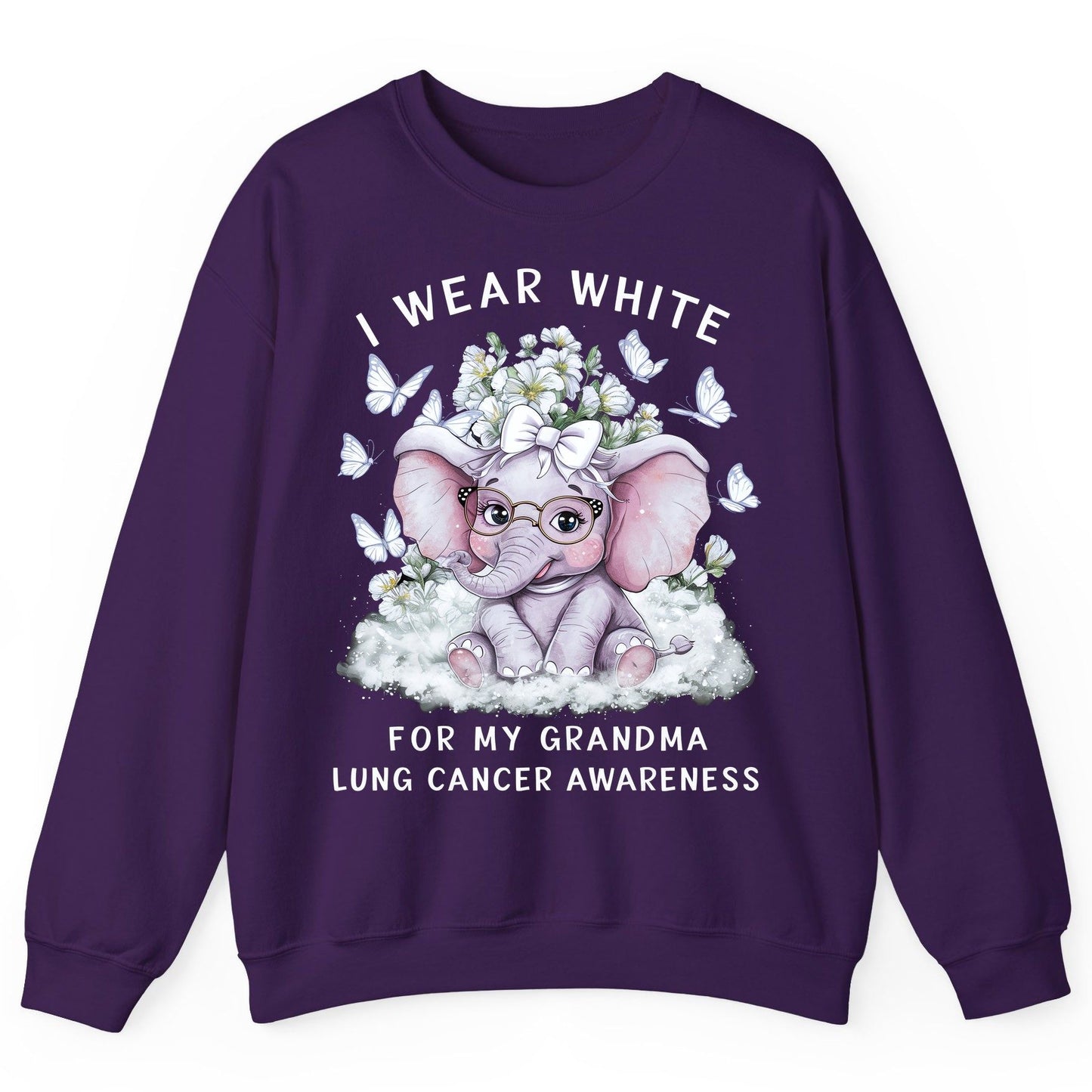 I Wear White for My Grandma Lung Cancer Awareness lung cancer awareness Sweatshirt Purple product mockup