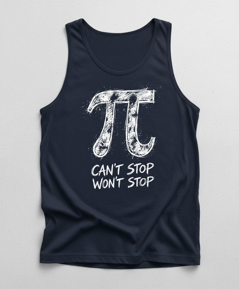 Pi Can't Stop Won't Stop Math Pun Tank Top - Navy