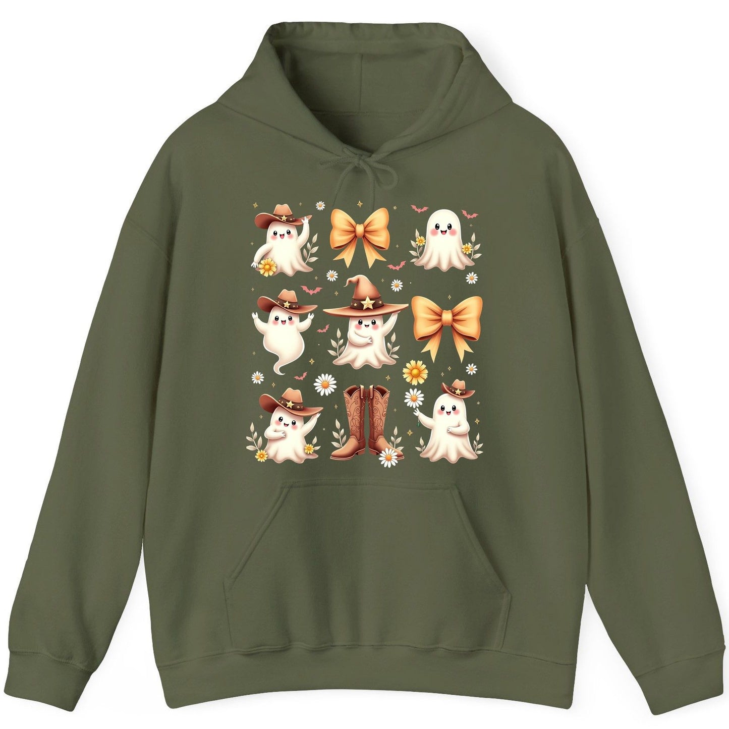 Boo Haw Cute Ghost cute ghost Hoodie Military Green product mockup