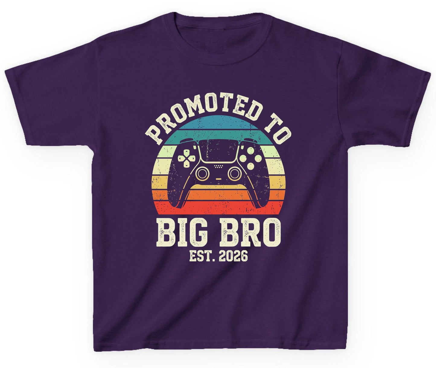Promoted TO BIG BRO EST 2026 Retro Gaming Youth T-Shirt - product mockup - Purple