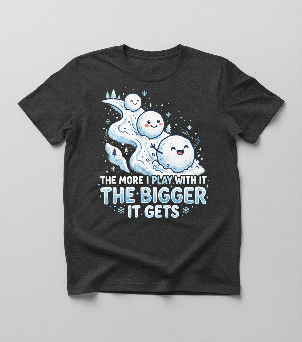 The More I Play With It The Bigger It Gets Funny Snowman Pun T-Shirt - Dark Heather