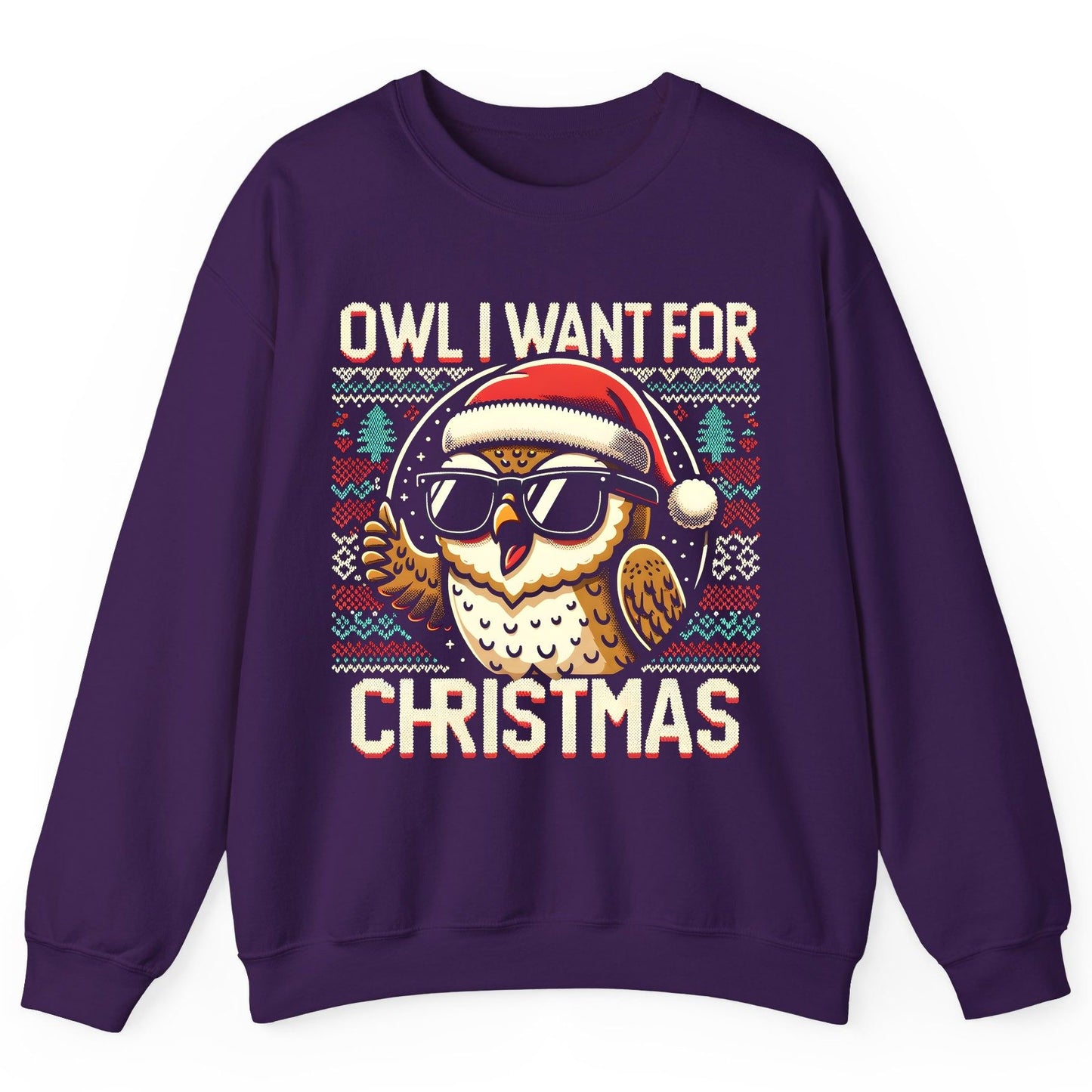 Owl I Want for Christmas Christmas owl Sweatshirt Purple product mockup
