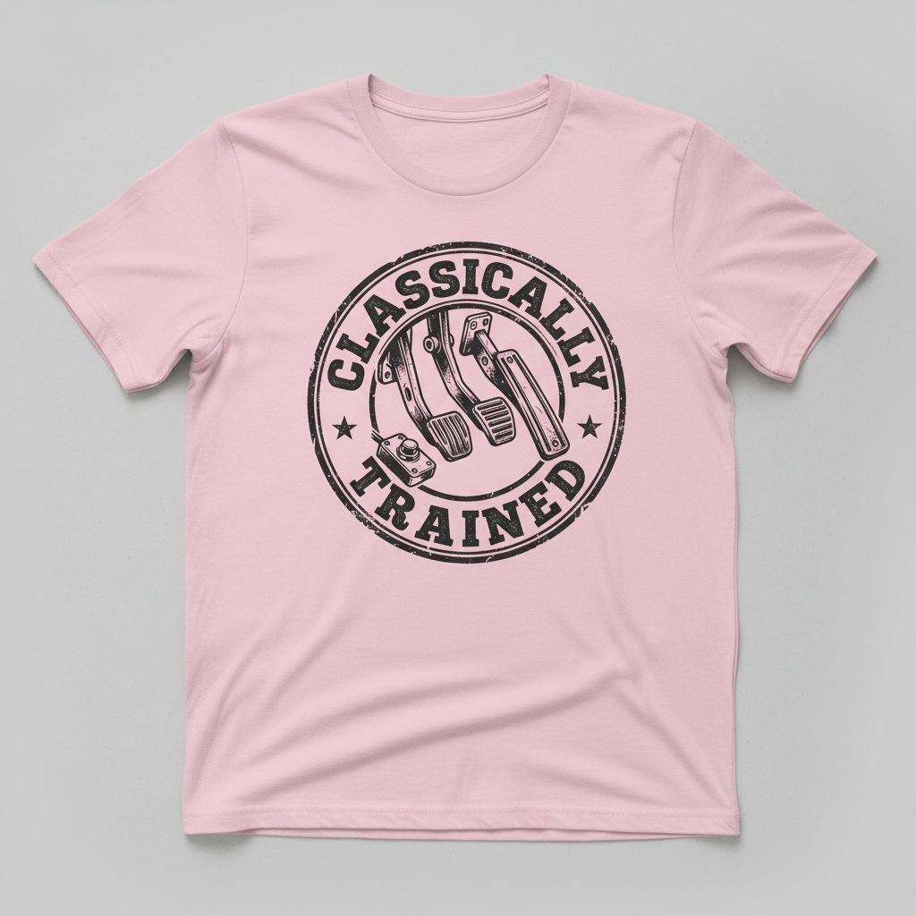 Classically Trained Vintage Manual Transmission T-Shirt - product mockup - Light Pink