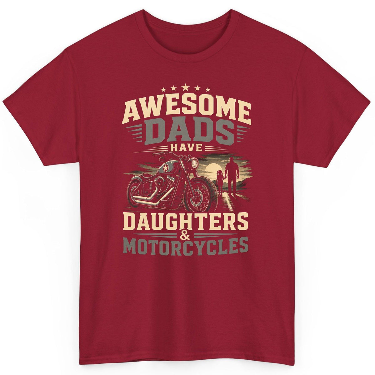 Awesome Dads Have Daughters & Motorcycles biker dad T-Shirt Cardinal Red product mockup