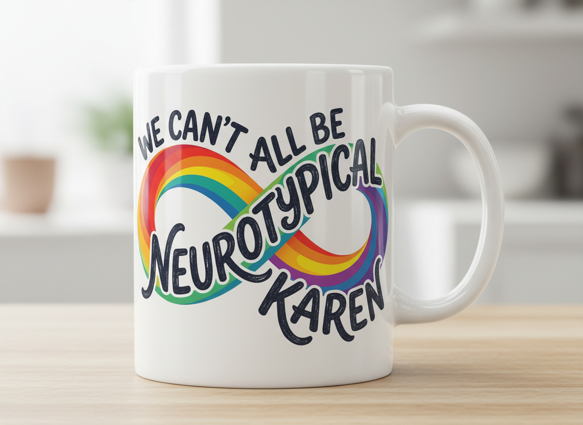 We Can't All Be Neurotypical Karen Rainbow Infinity White Mug - White