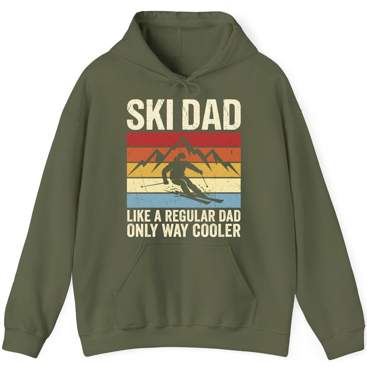 Ski Dad Like a Regular Dad Only Way Cooler skiing Hoodie Military Green product mockup