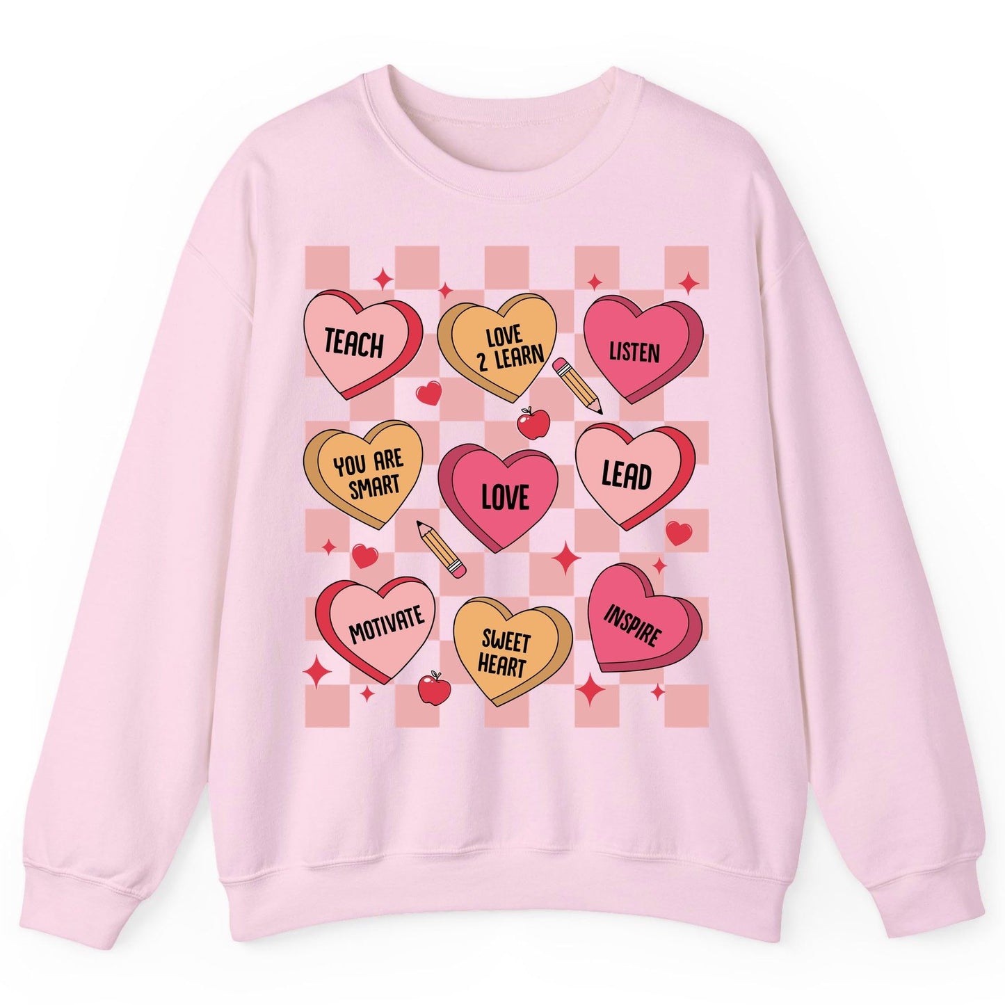 Inspirational Teacher Conversation Hearts teacher appreciation Sweatshirt Light Pink product mockup