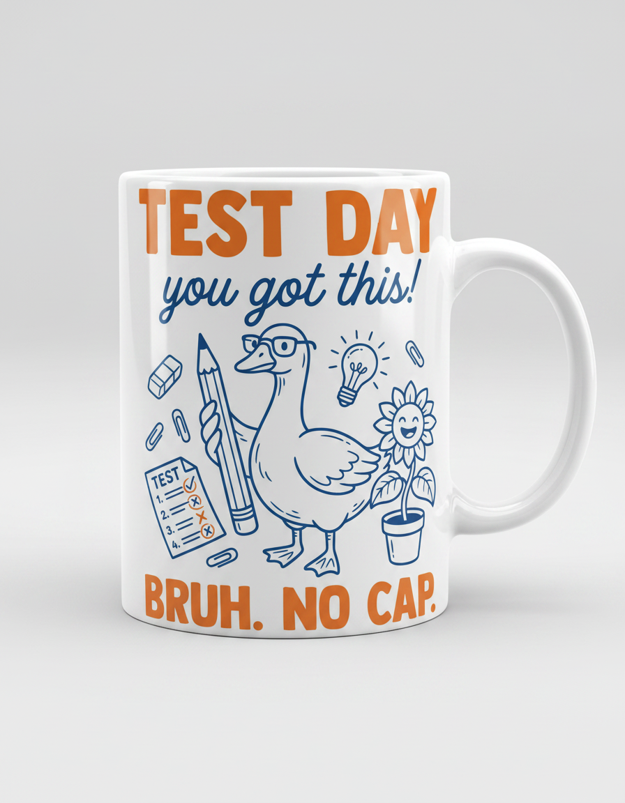 Funny Duck Test Day Encouragement Bruh No Cap White Mug - White