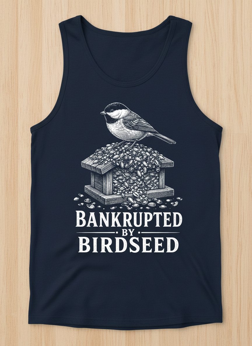 Bankrupted By Birdseed Funny Tank Top - product mockup - Navy