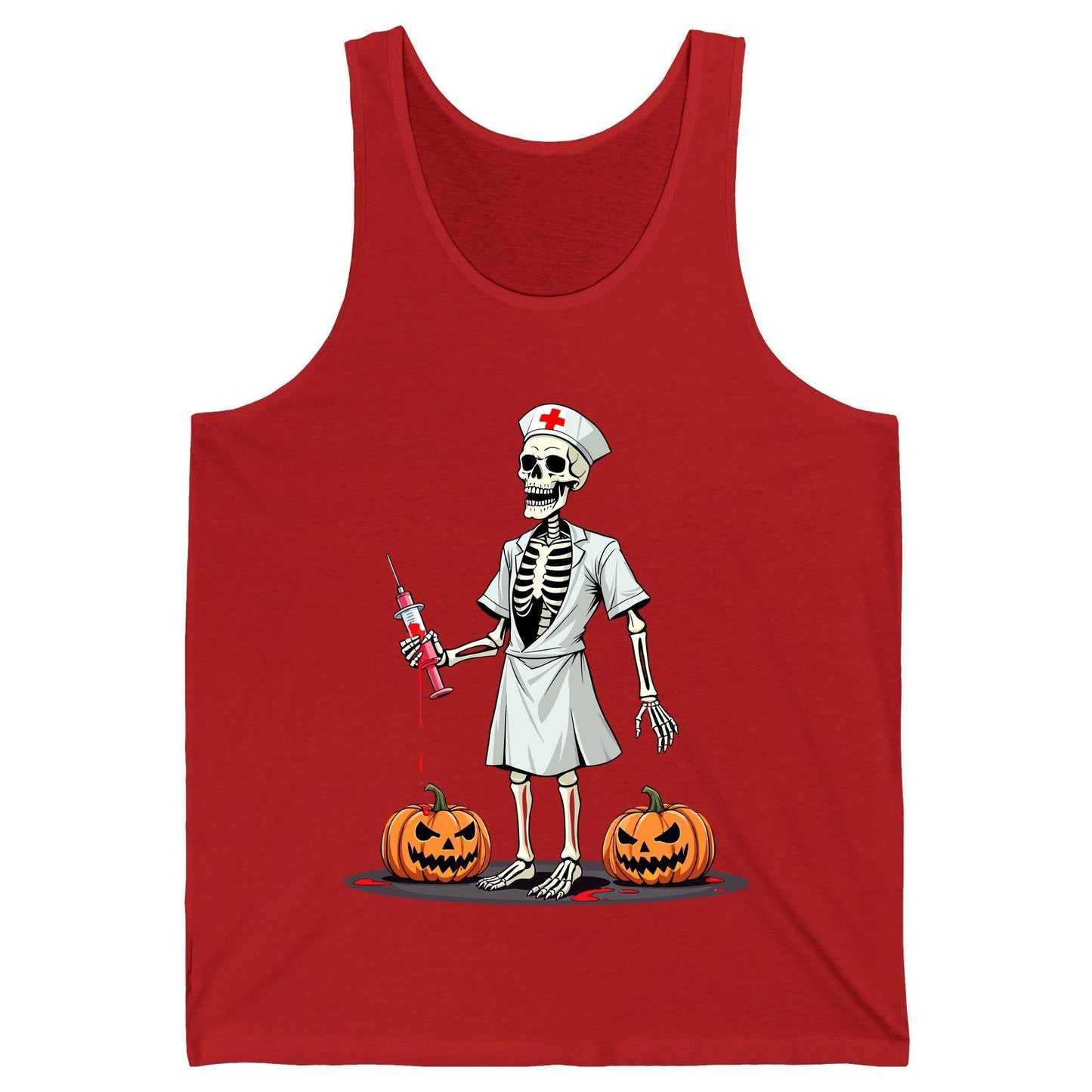 Spooky Skeleton Nurse Halloween skeleton nurse Tank Top Red product mockup