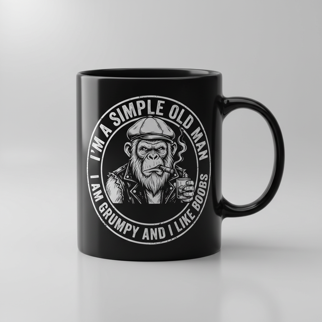 I'm A Simple Old Man Grumpy Ape Funny Quote Black Mug - Black
