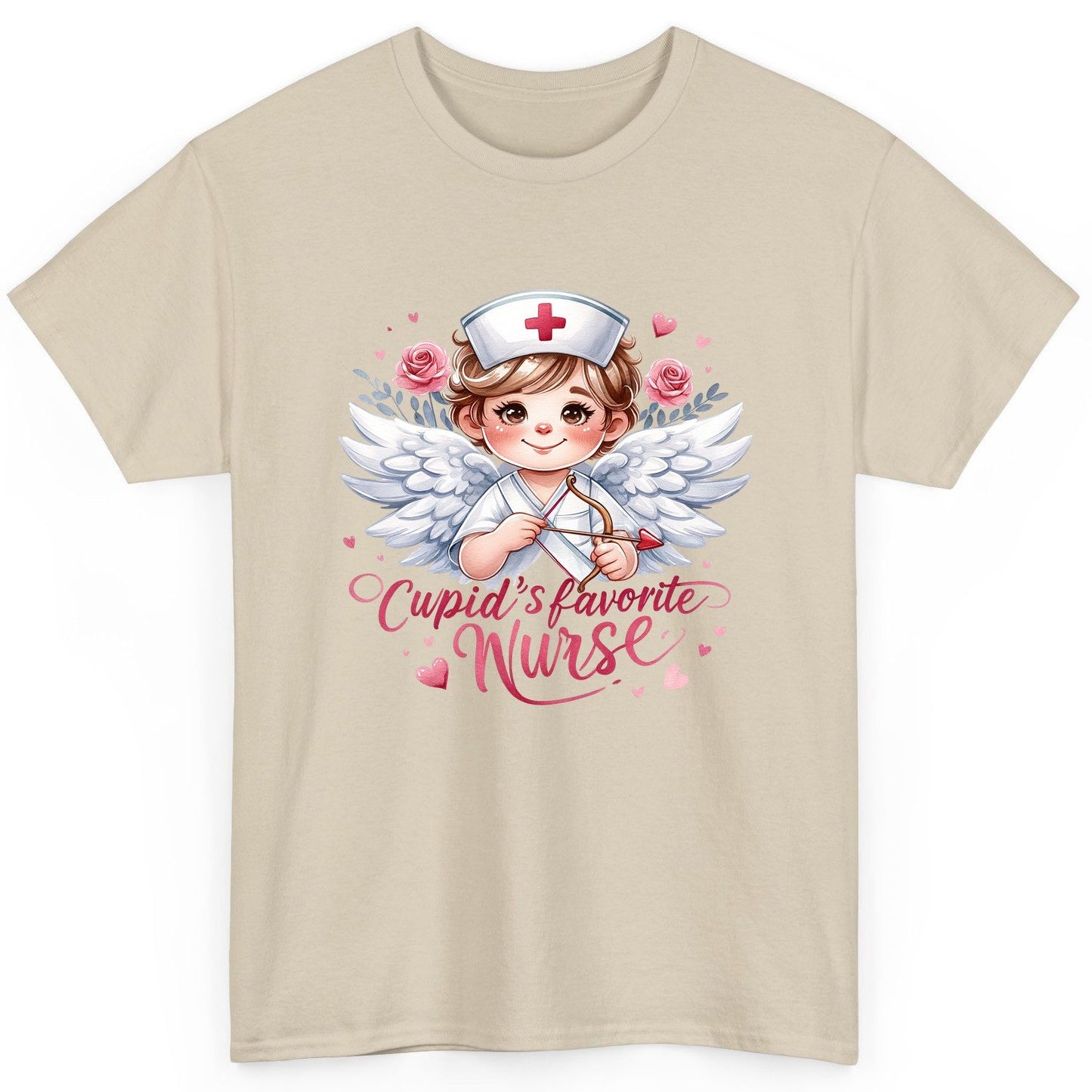 Cupid's Favorite Nurse cupid nurse T-Shirt Sand product mockup