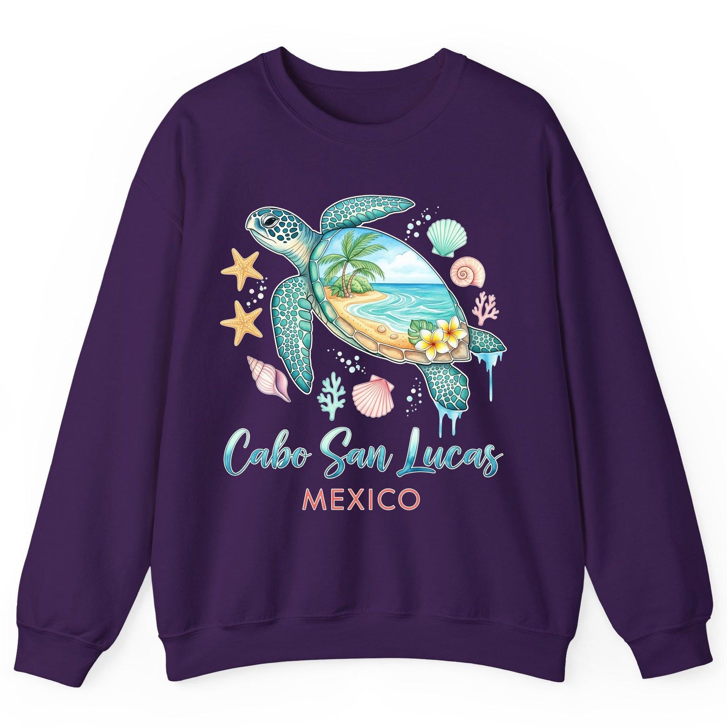 Cabo San Lucas Mexico sea turtle Sweatshirt Purple product mockup