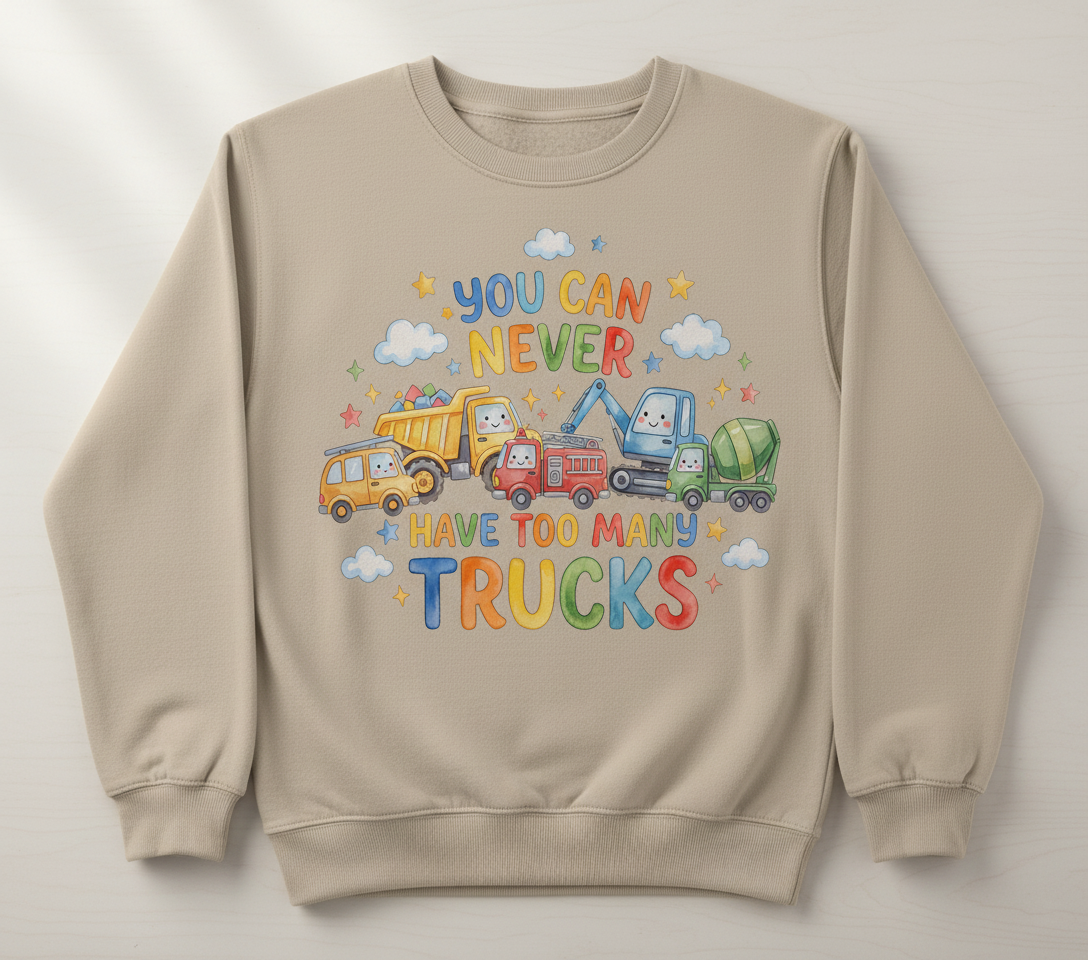 You Can Never Have Too Many Trucks Watercolor Design Sweatshirt - Sand