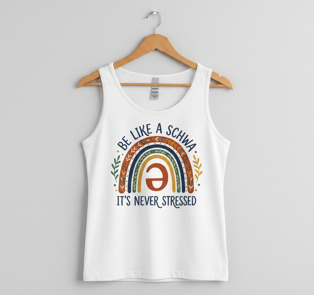 Be Like A Schwa It's Never Stressed Linguistics Humor Tank Top - White